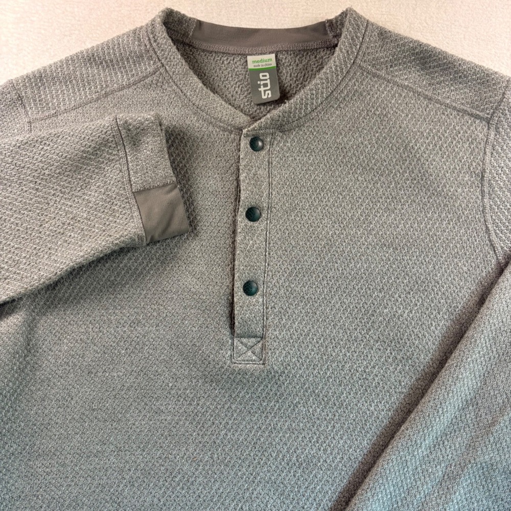 Stio Mens Grey Textured Henley Long Sleeve Snap Neck Pullover 2361F18 Medium